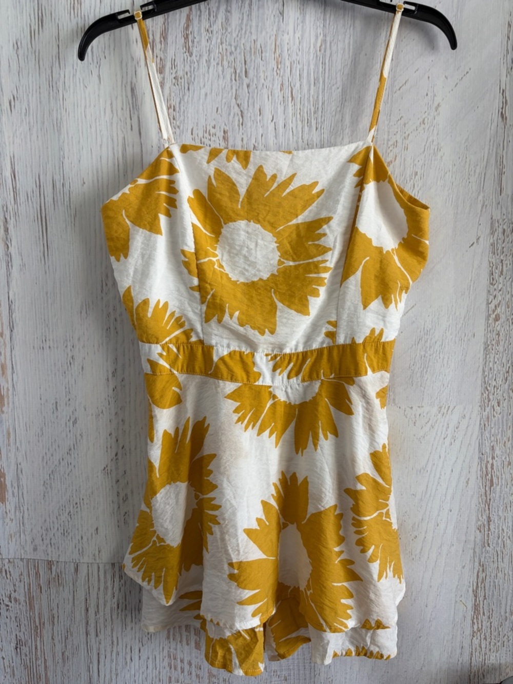Willow & Root Sunflower-Print Spaghetti Strap Romper in Yellow & White
